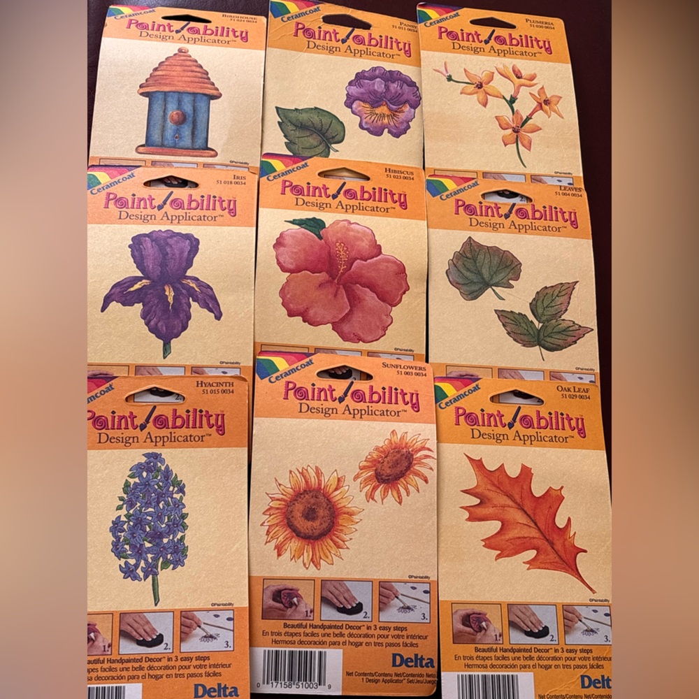 NEW Floral and Leaf Design Appliqué Set Rubber Stamp or Paint set of 9